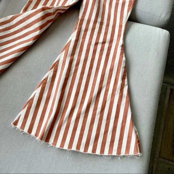NWT Free People Just Float On Pants Jeans Flare Bell Bottoms Rust Stripe 30 - Picture 10 of 12